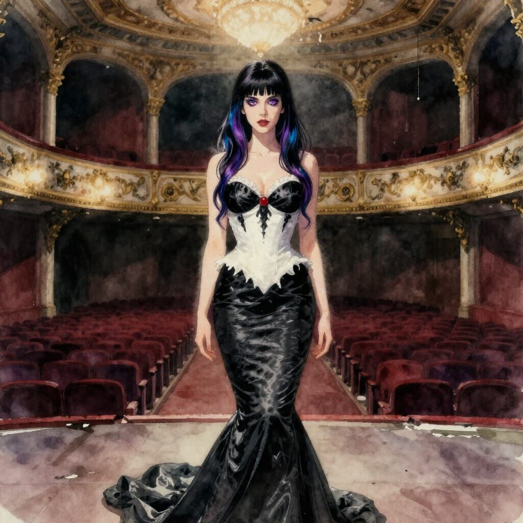 Gothic Theater Portrait in Watercolor Style