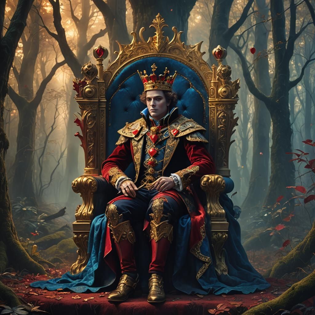 King of Hearts in Mystical Forest, Digital Painting