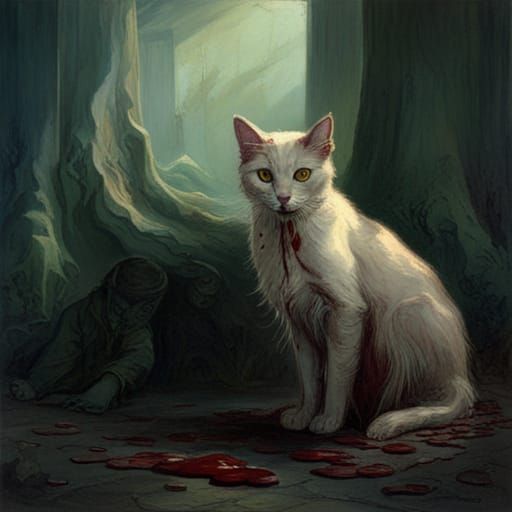 Horror Cat with Blood, Gustave Doré Style