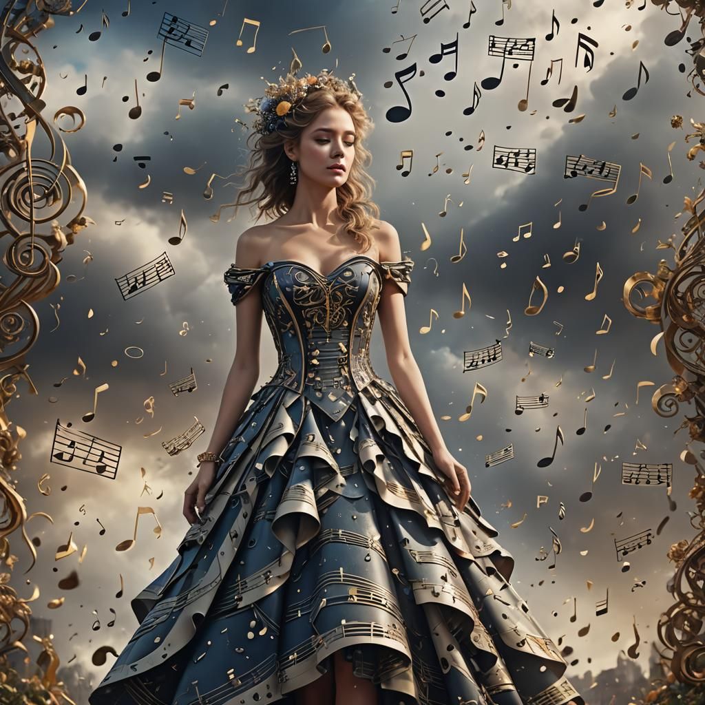 Music Note Dress in Digital Matte Painting Style