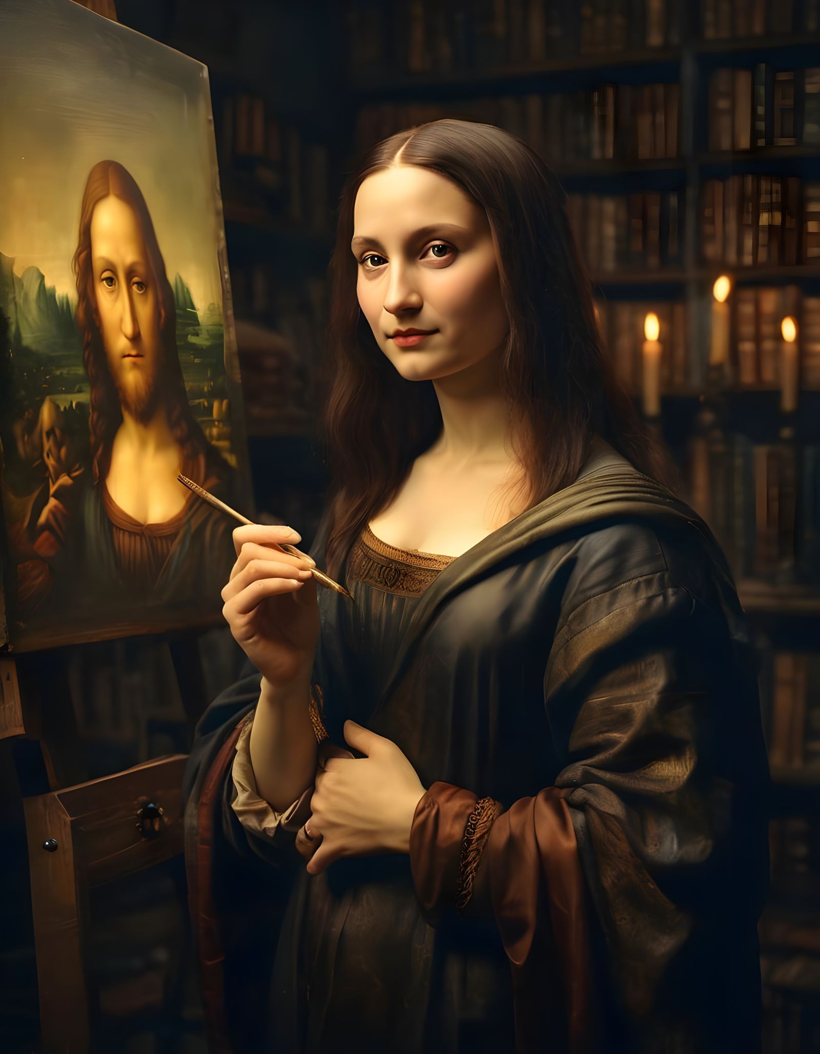 Leonardo da Vinci Portrait in Renaissance Art Studio