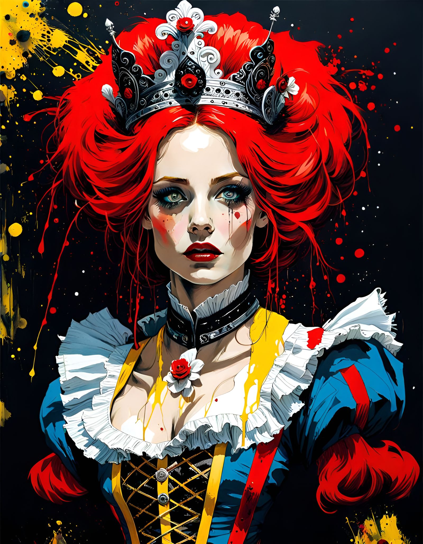 Dark Alice in Wonderland Queen Portrait in Oil