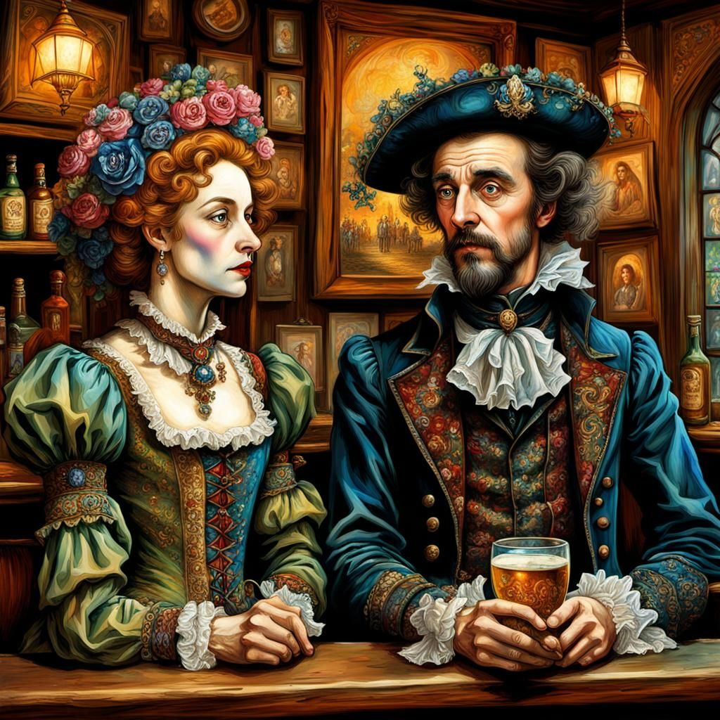 Shakespearean Actors in Pub, Elizabethan Fantasy Style