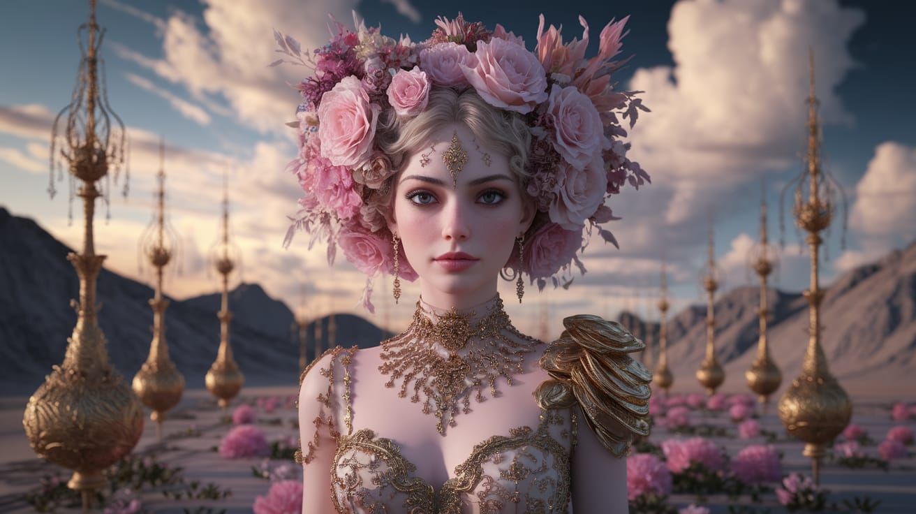 Ethereal Fantasy Goddess in Vibrant Encaustic Dreamscape