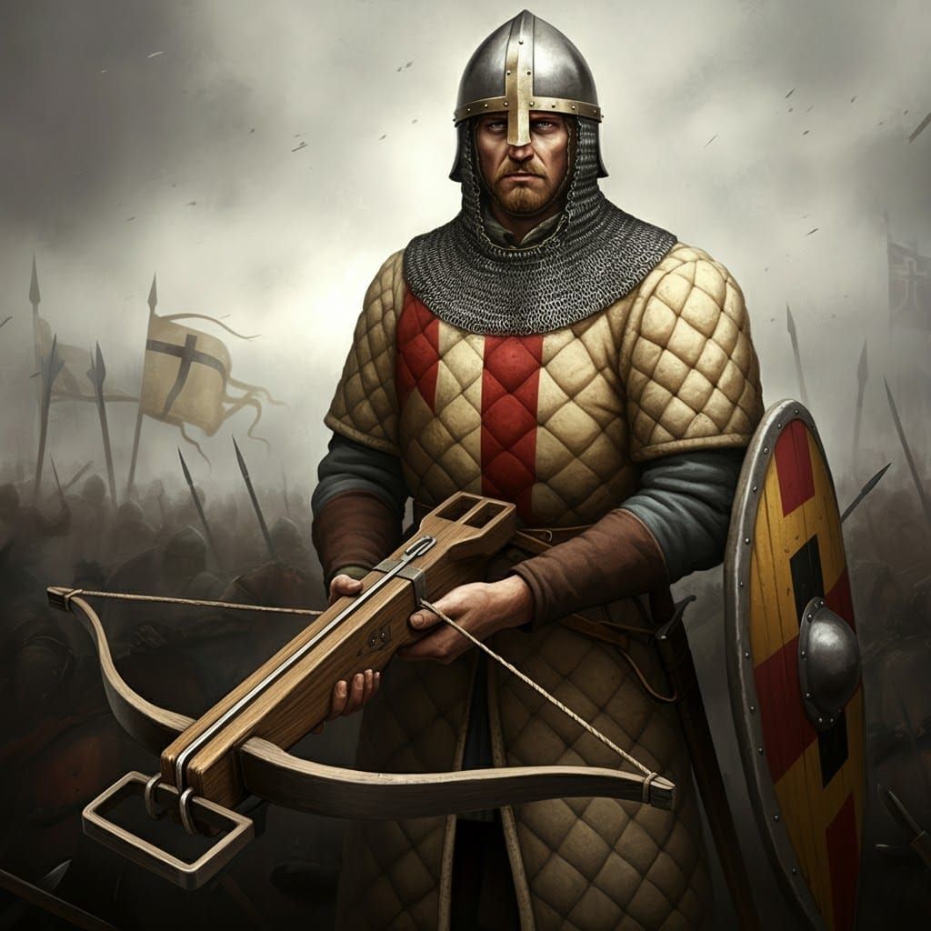 Medieval German Soldier with Crossbow: Illuminated Manuscrip...