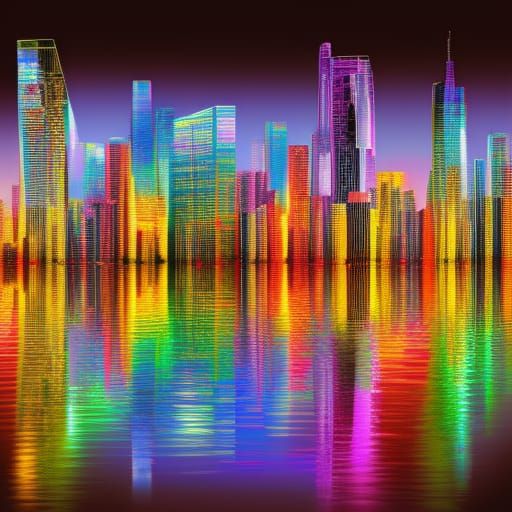 Colorful Photorealistic City Skyline View