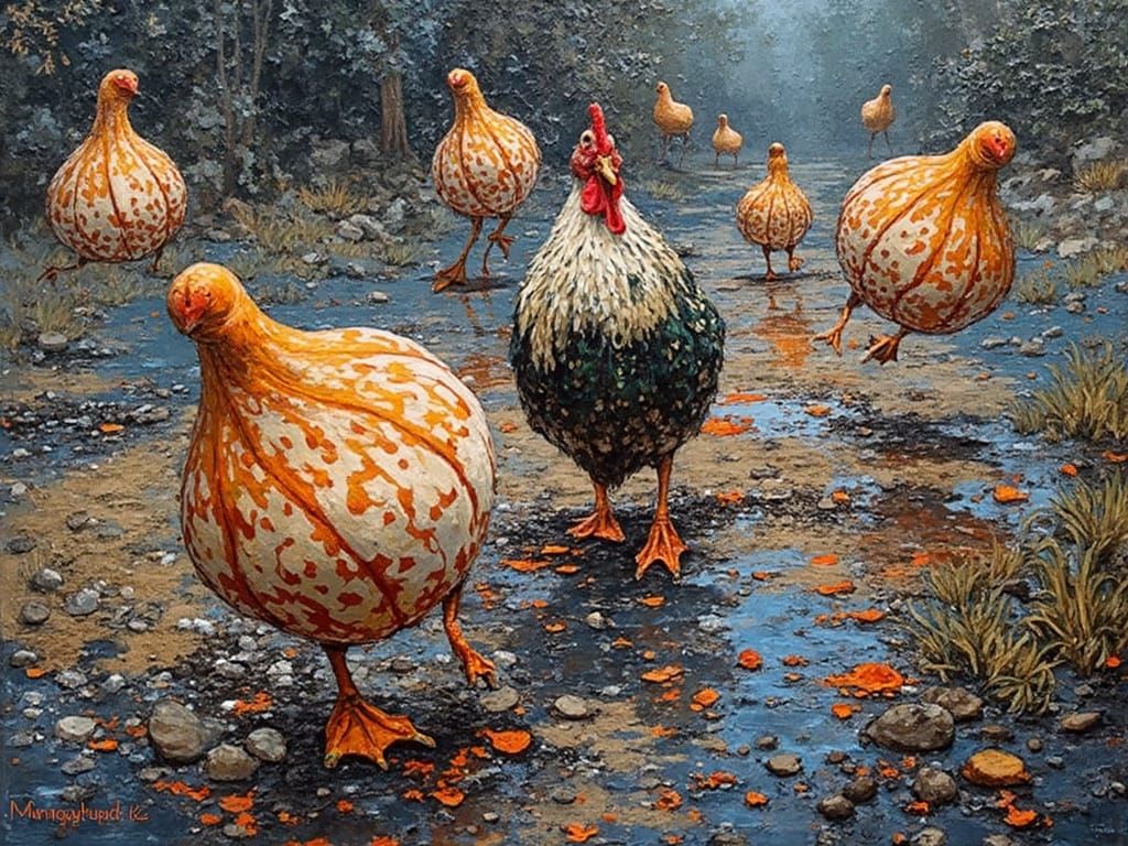 Impressionist Oil Painting of Dancing Feet and Gourds