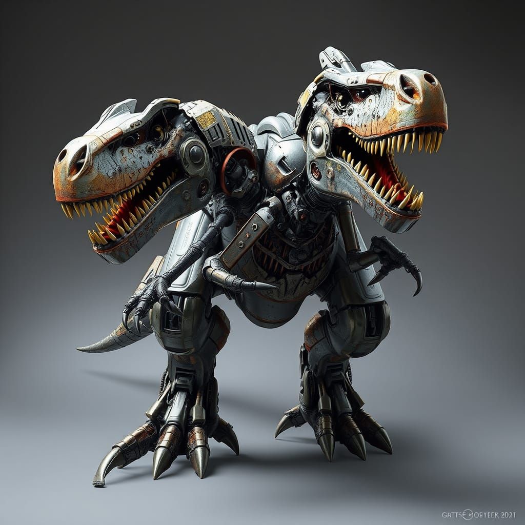 Grimlock the Robotic T-Rex in Retro Sci-Fi Style