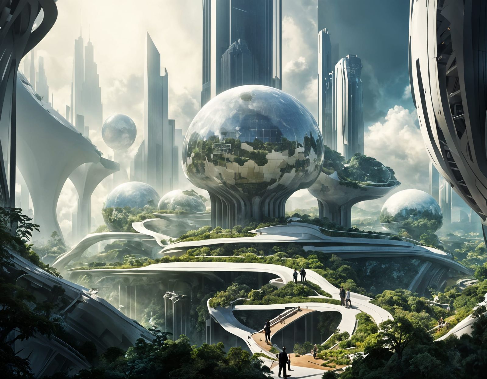 Ethereal Futuristic Cityscape in Harmony with Nature