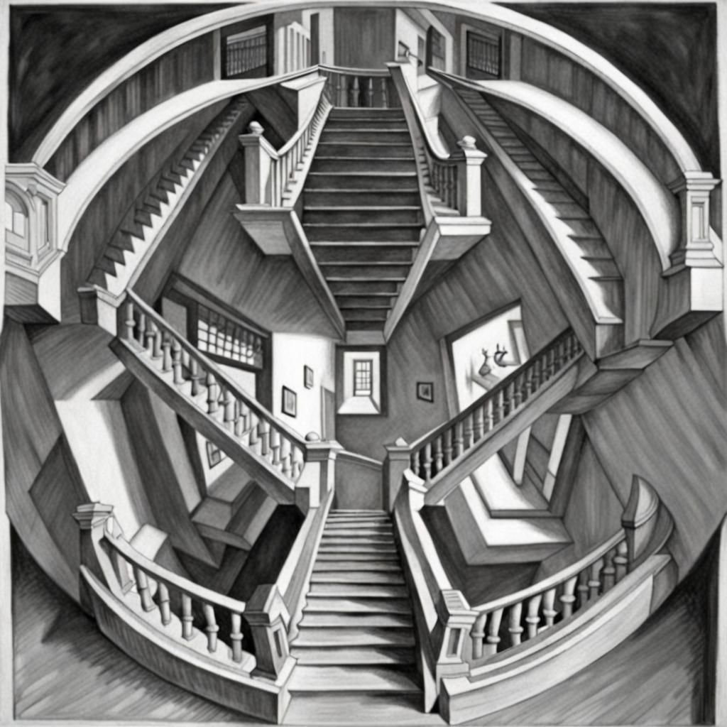 Impossible Staircase Illusion in Escher Style