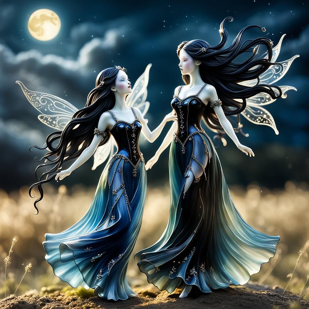 Enameled Glass Figurines: Gothic Fairies Dancing