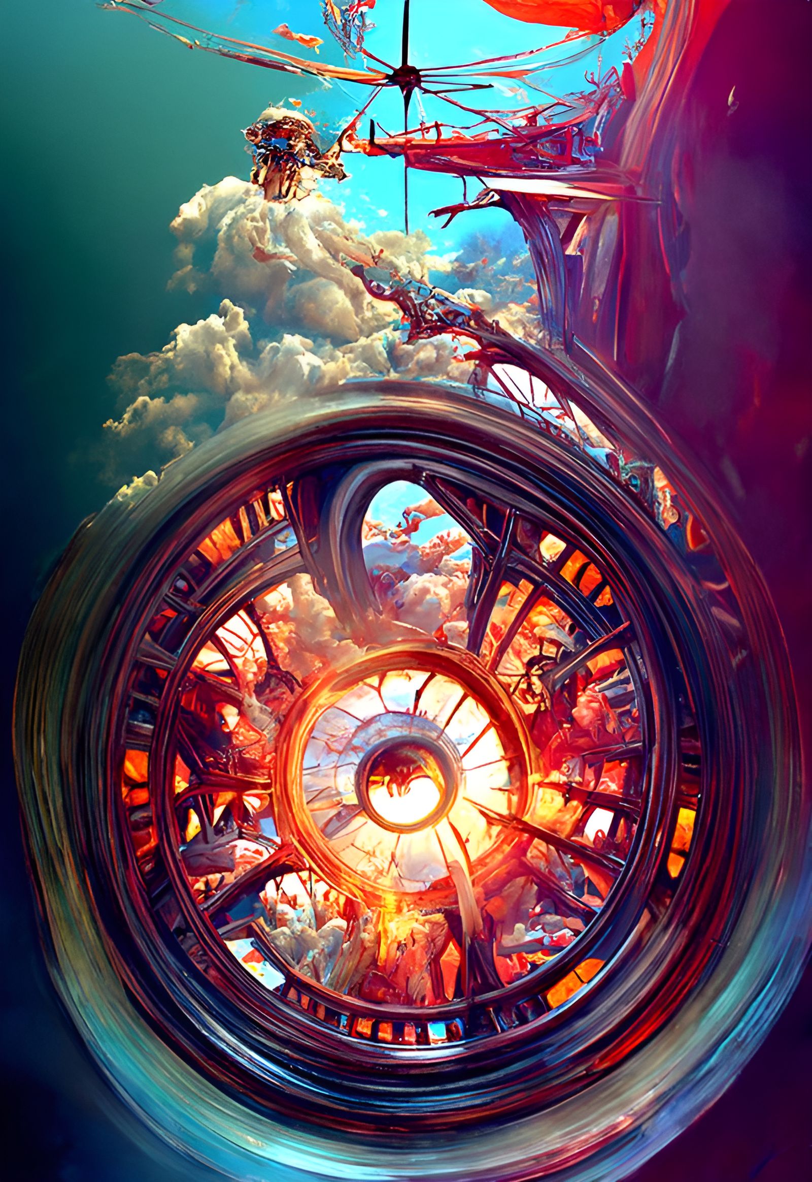 Clockwork Angel Falling From Heaven: Hyperrealistic Painting