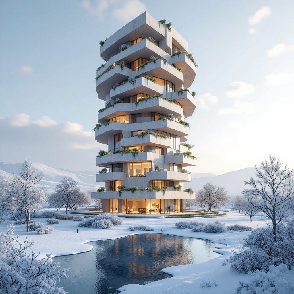 Futuristic Spiraling Tower with Vertical Gardens in Arid Lan...