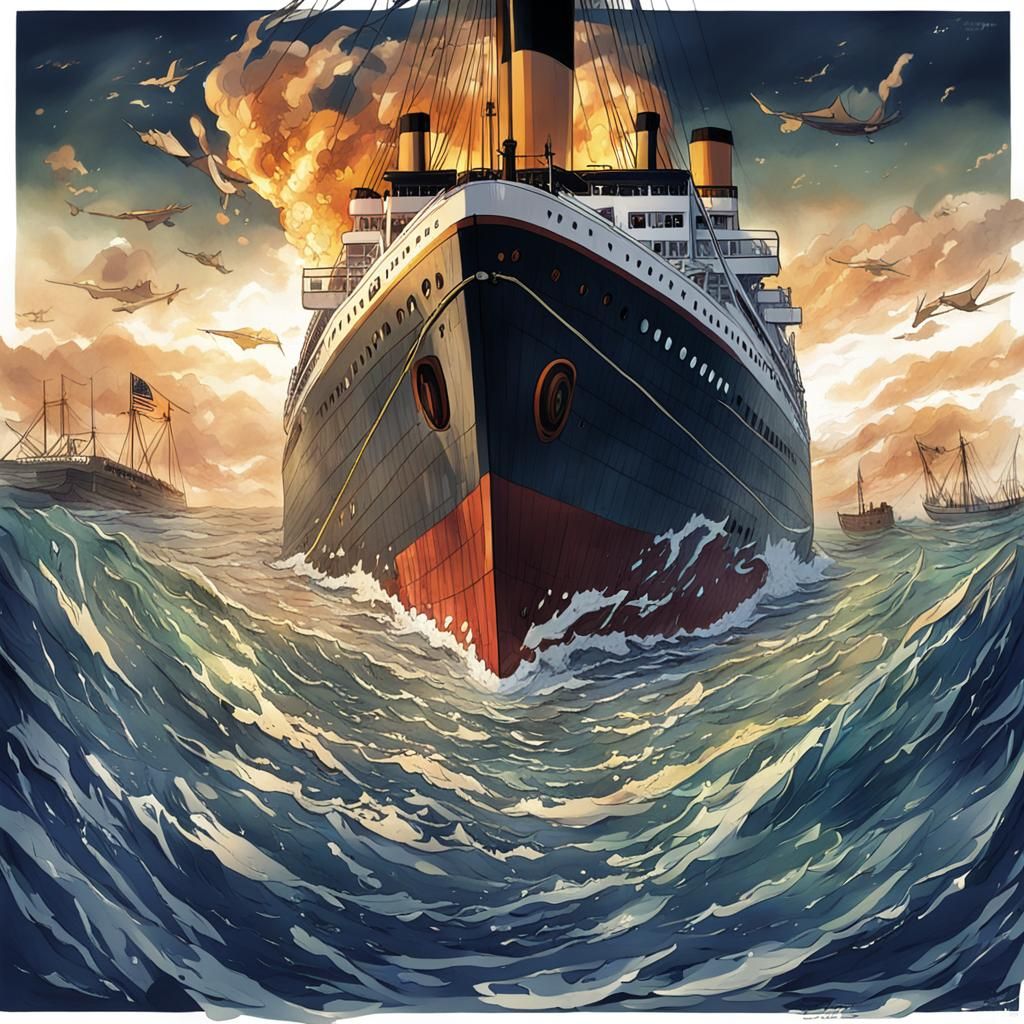 Titanic Sinking in Anime Style