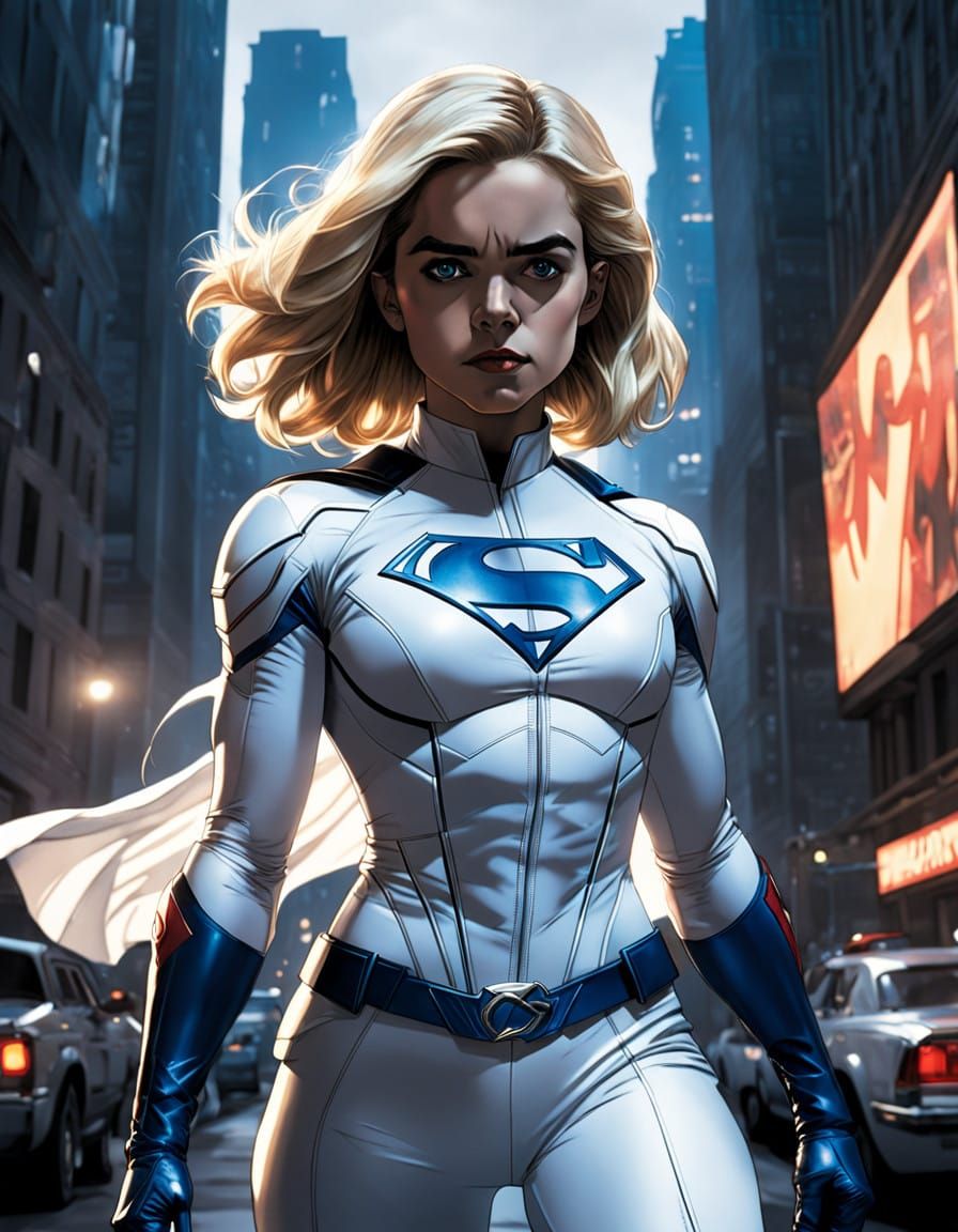 Powerful DC Superheroine Power Girl in Iconic White and Blue...