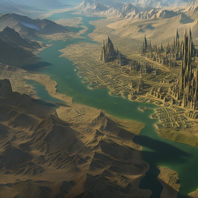 Aerial View of a Medieval Fantasy City