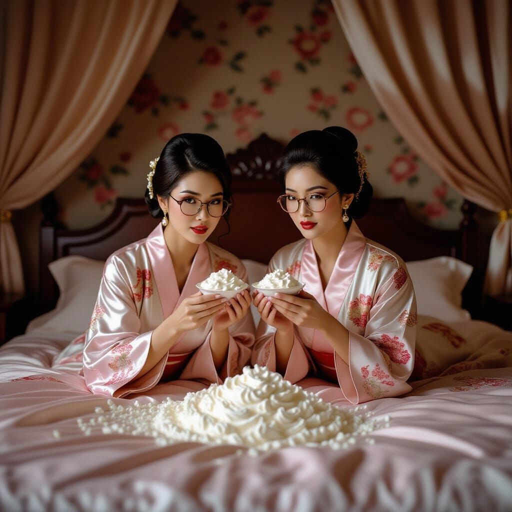 Asian Women in Silk Robes: A Cinematic Film Still
