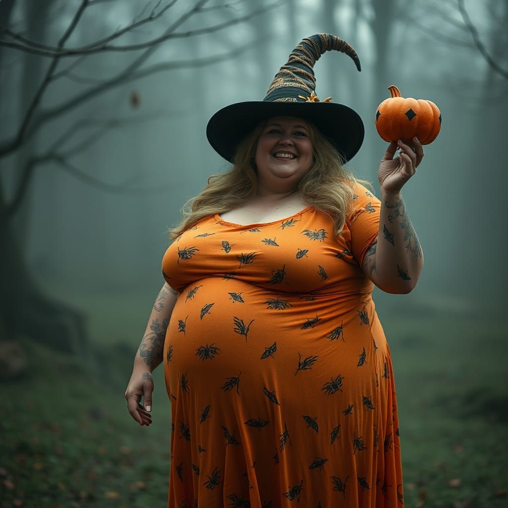 Plus-Size Woman Celebrates Halloween