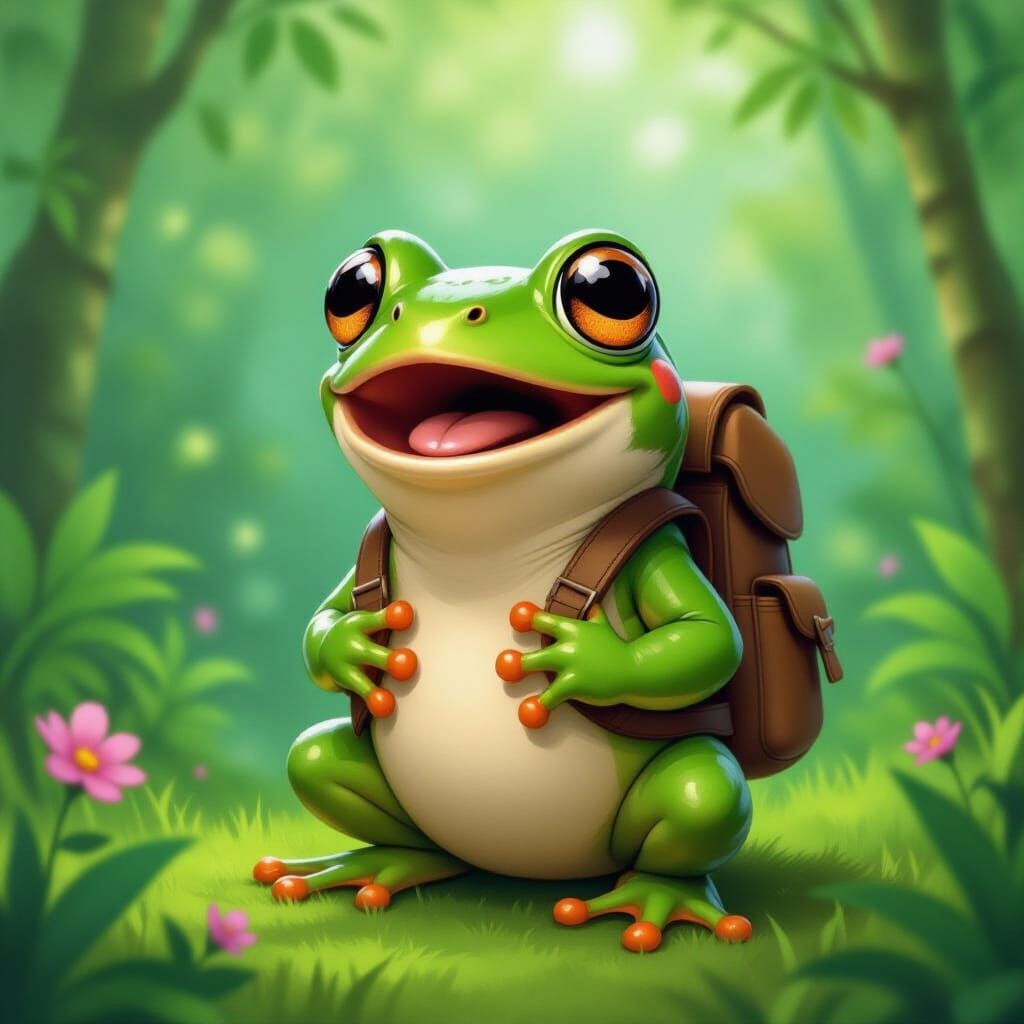 Astonished Frog with Backpack in Pop Surrealist Style