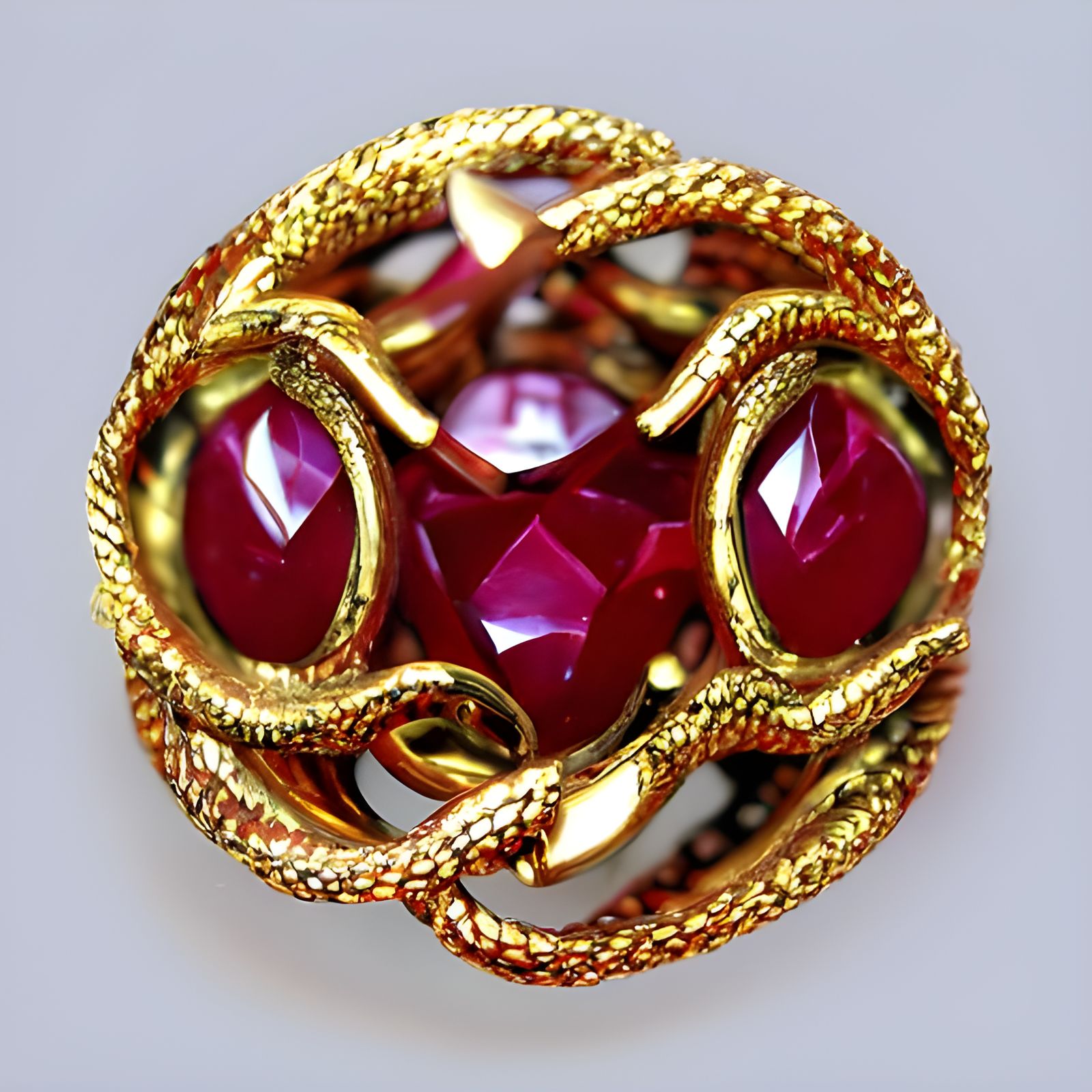 Ornate Gold Ouroboros Ruby Jewelry Macro Shot