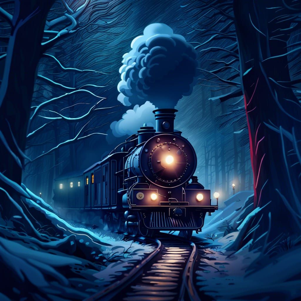 Steam Train Rides Through Winter Forest