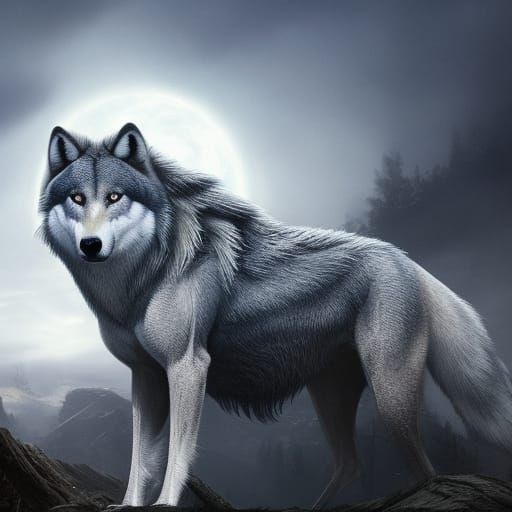 Dramatic Mane Wolf Digital Painting