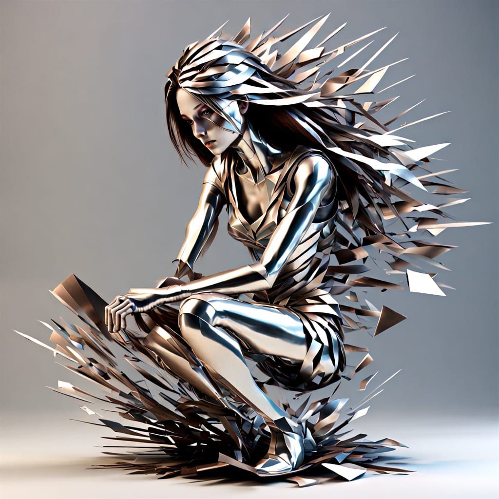 Digital Art of a Woman in Metallic Shards