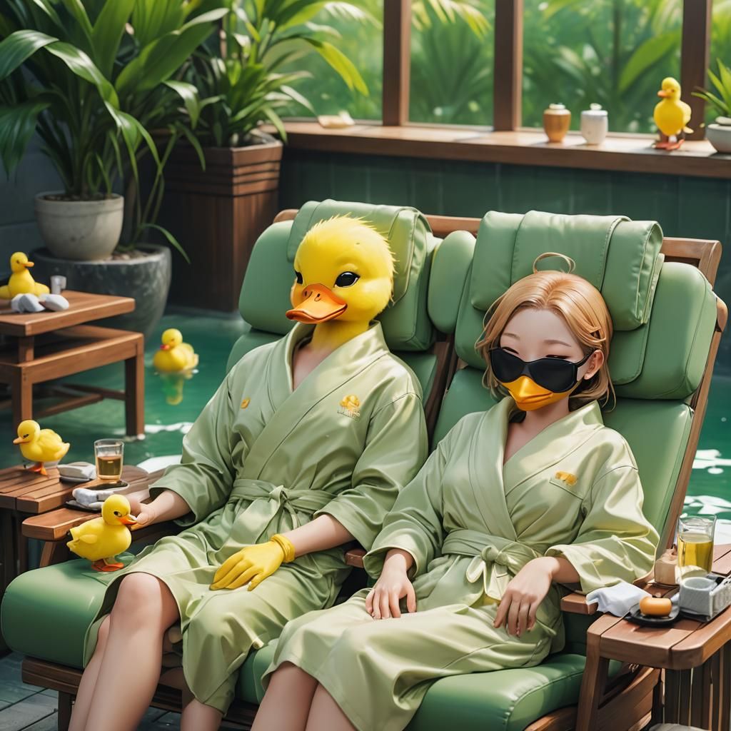Ducklings Relaxing at a Spa: 3D Anime Art