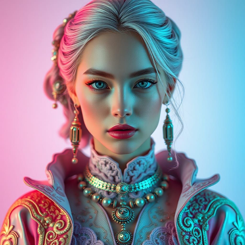 Stunning Woman in Ornate Cyberpunk Attire