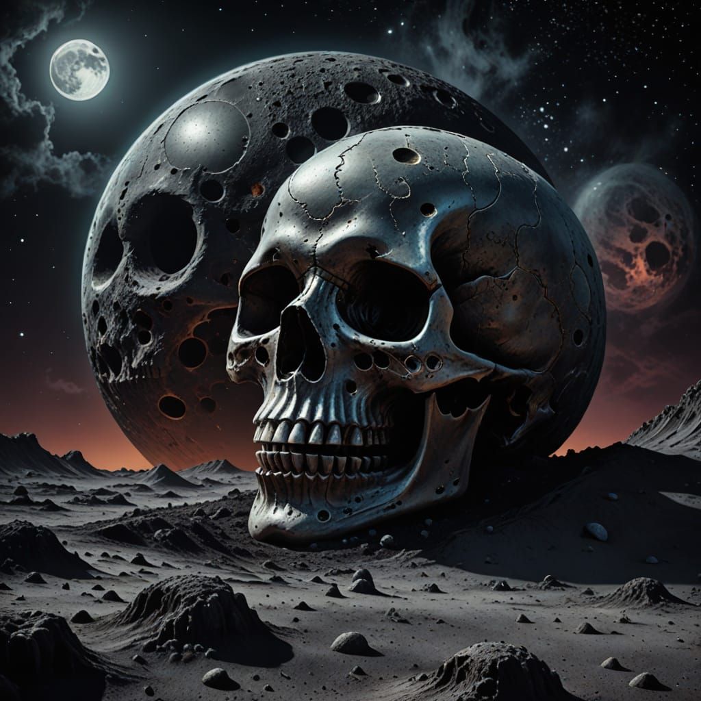 Surreal Skull on Moon in Dreamlike Digital Art