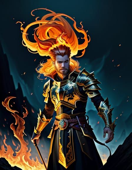 Fiery Regal Figure on Mountain Peak