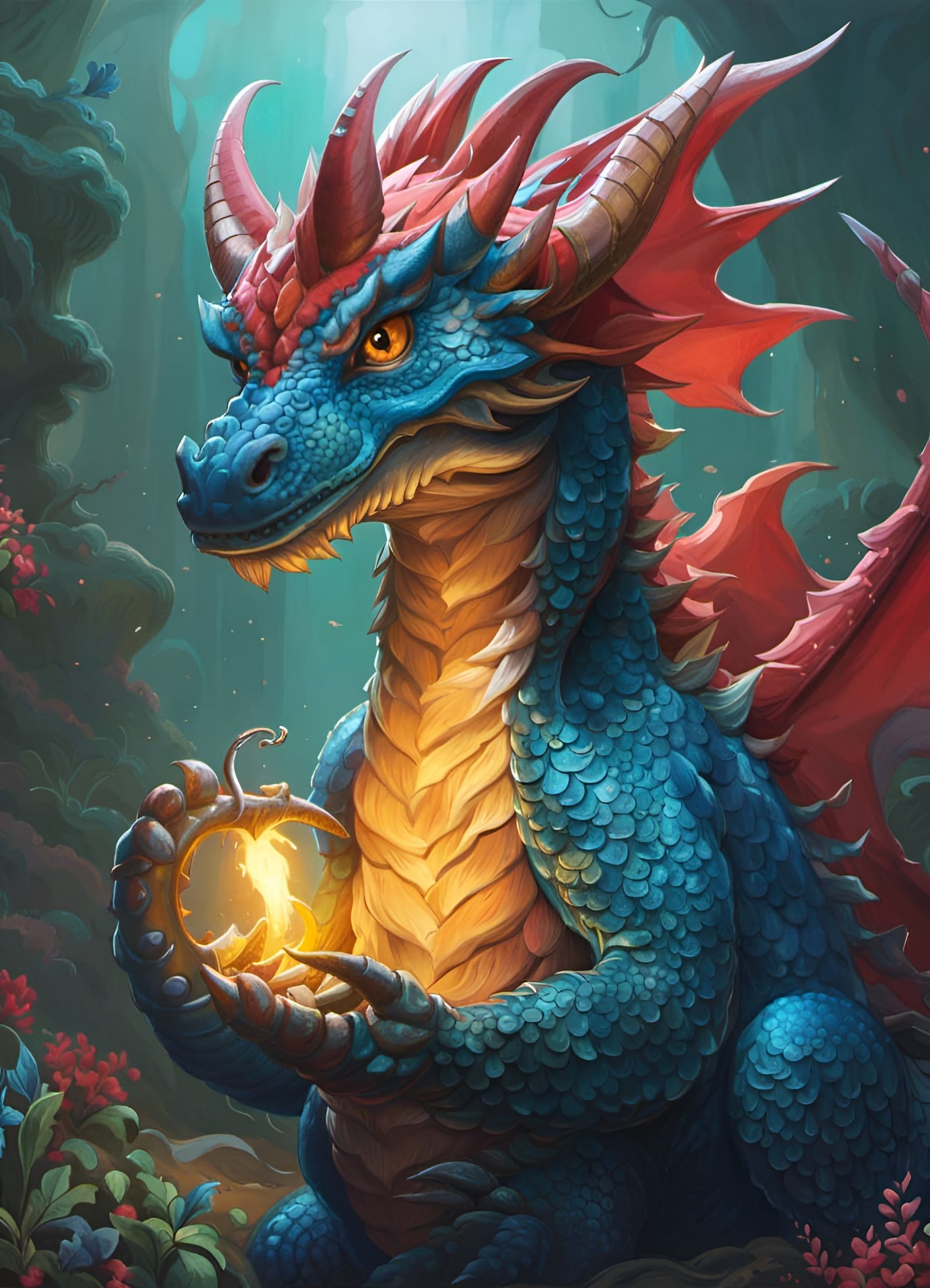 Bioluminescent Baby Dragon in Chibi Style