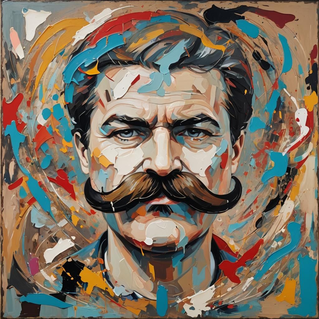 Abstract Painting with a Mustache Has Headache