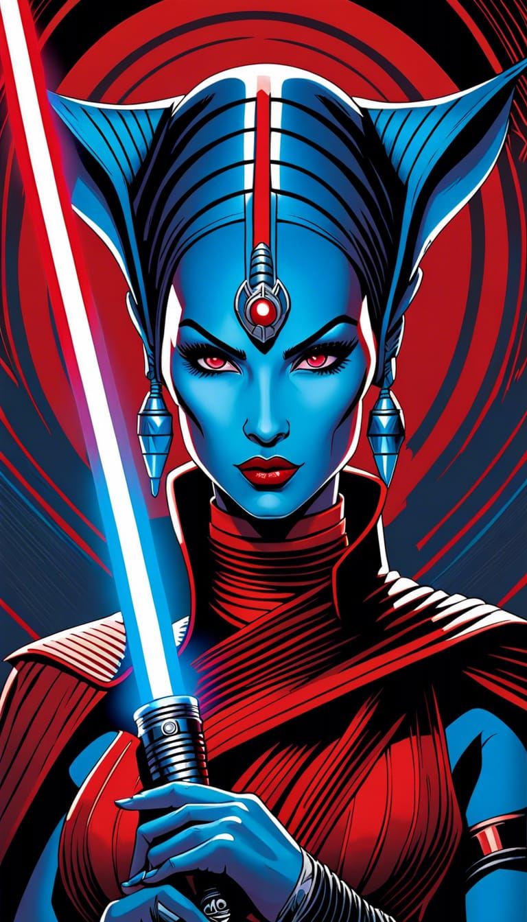 Twi'lek Sith Lord with Red Lightsaber, Comic Book Art