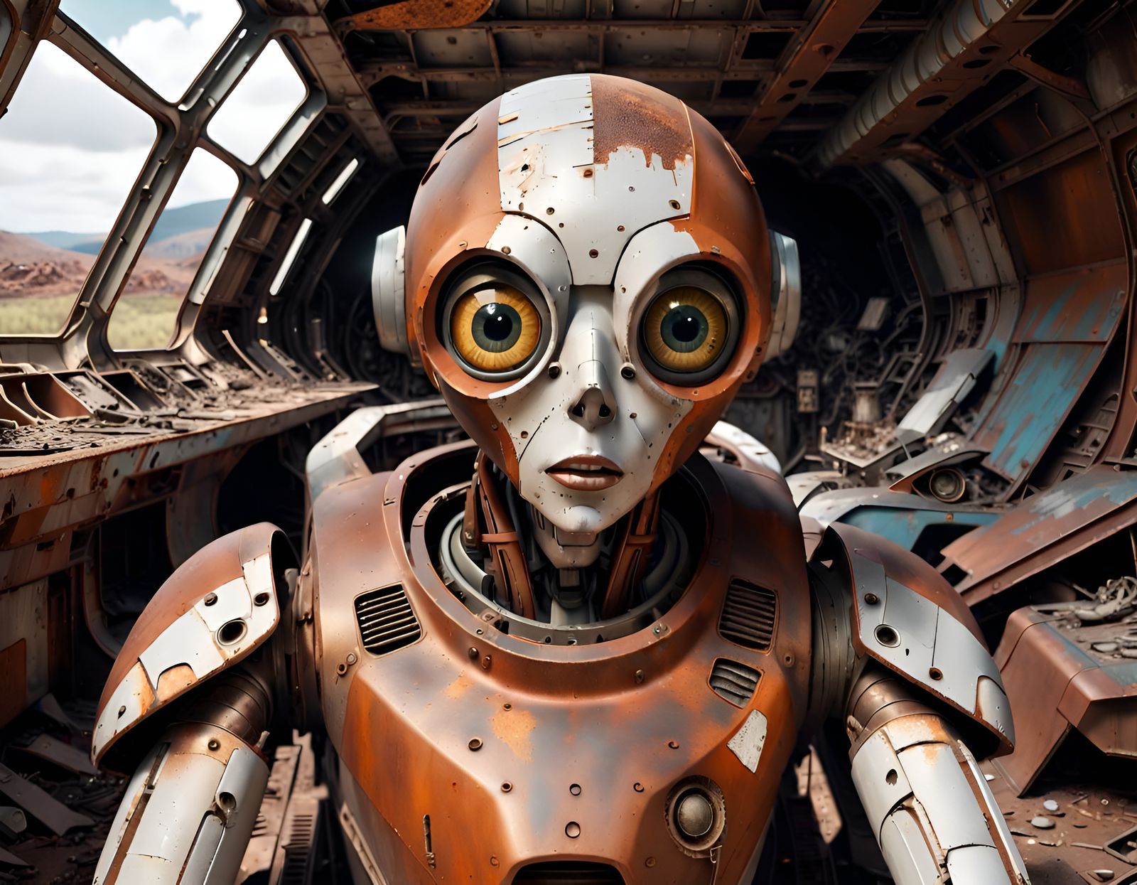 Rusty Humanoid Builds Spaceship in Metal Dump