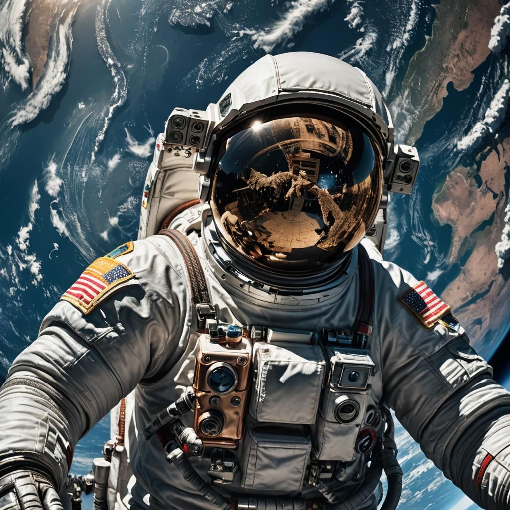 Astronaut Contemplates Earth Reflection in Hyperrealistic De...