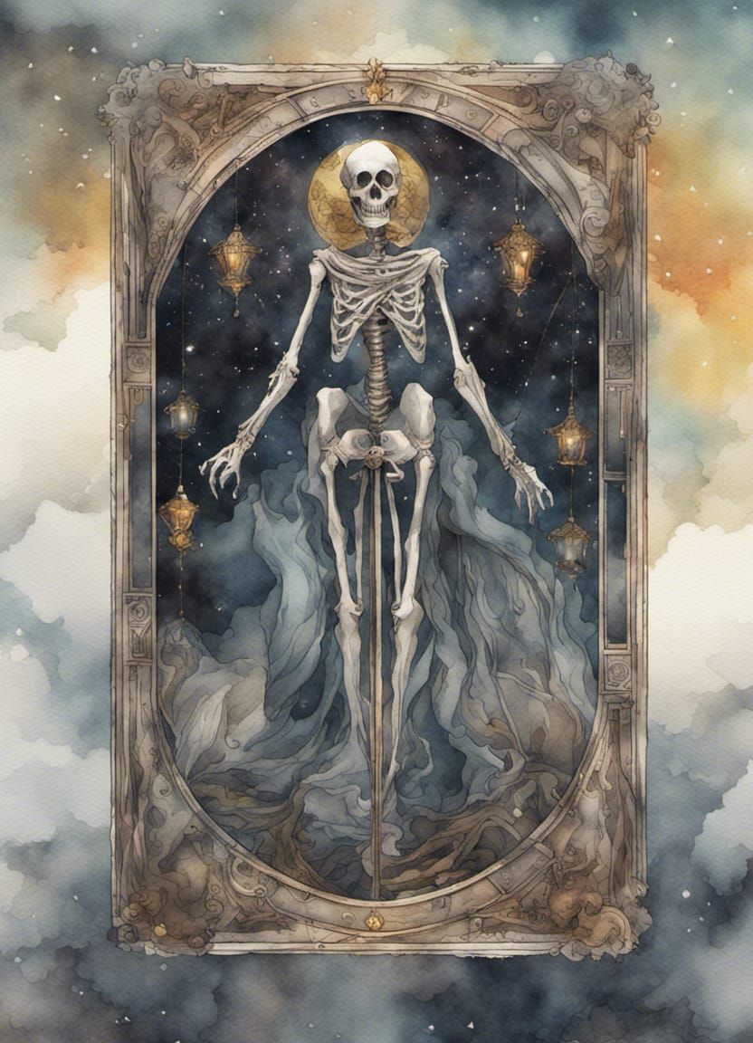 Watercolor Death Tarot Card: Detailed Digital Painting