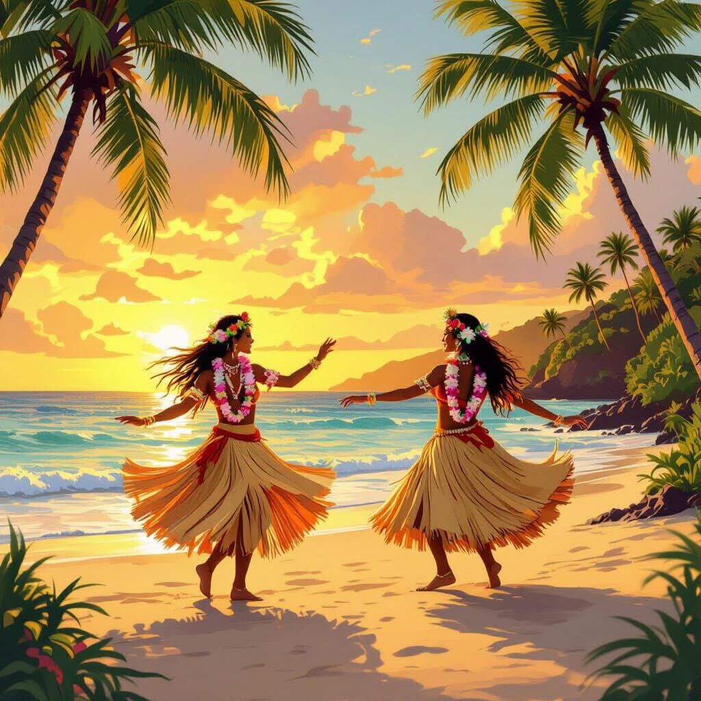 Vibrant Hula Dance at South Pacific Sunset