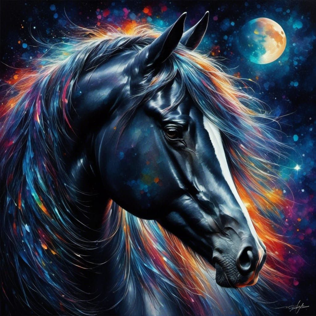 Wild Horse Silhouette in Razzle-Dazzle Moonlight