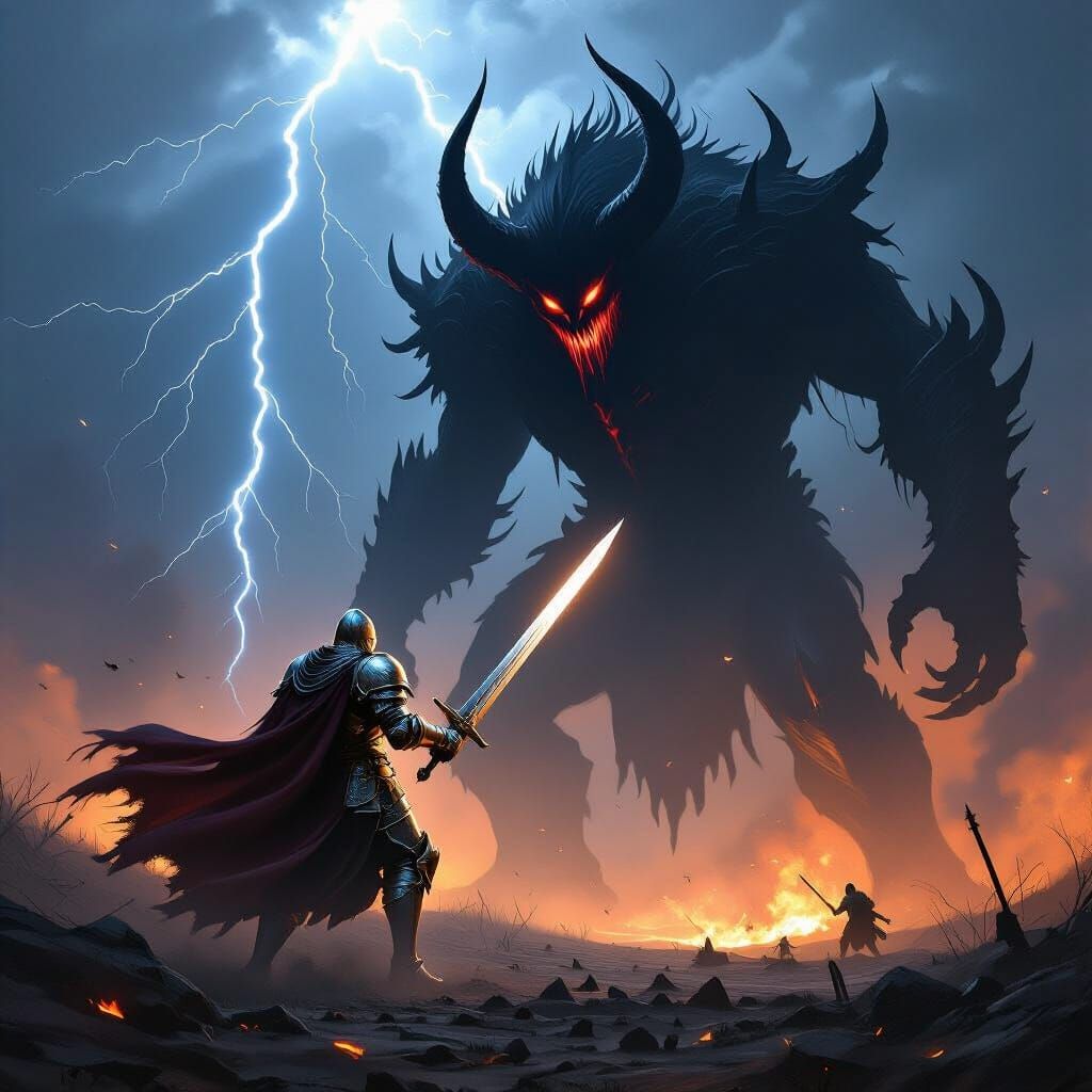 Knight vs Shadow Demon on Desolate Battlefield