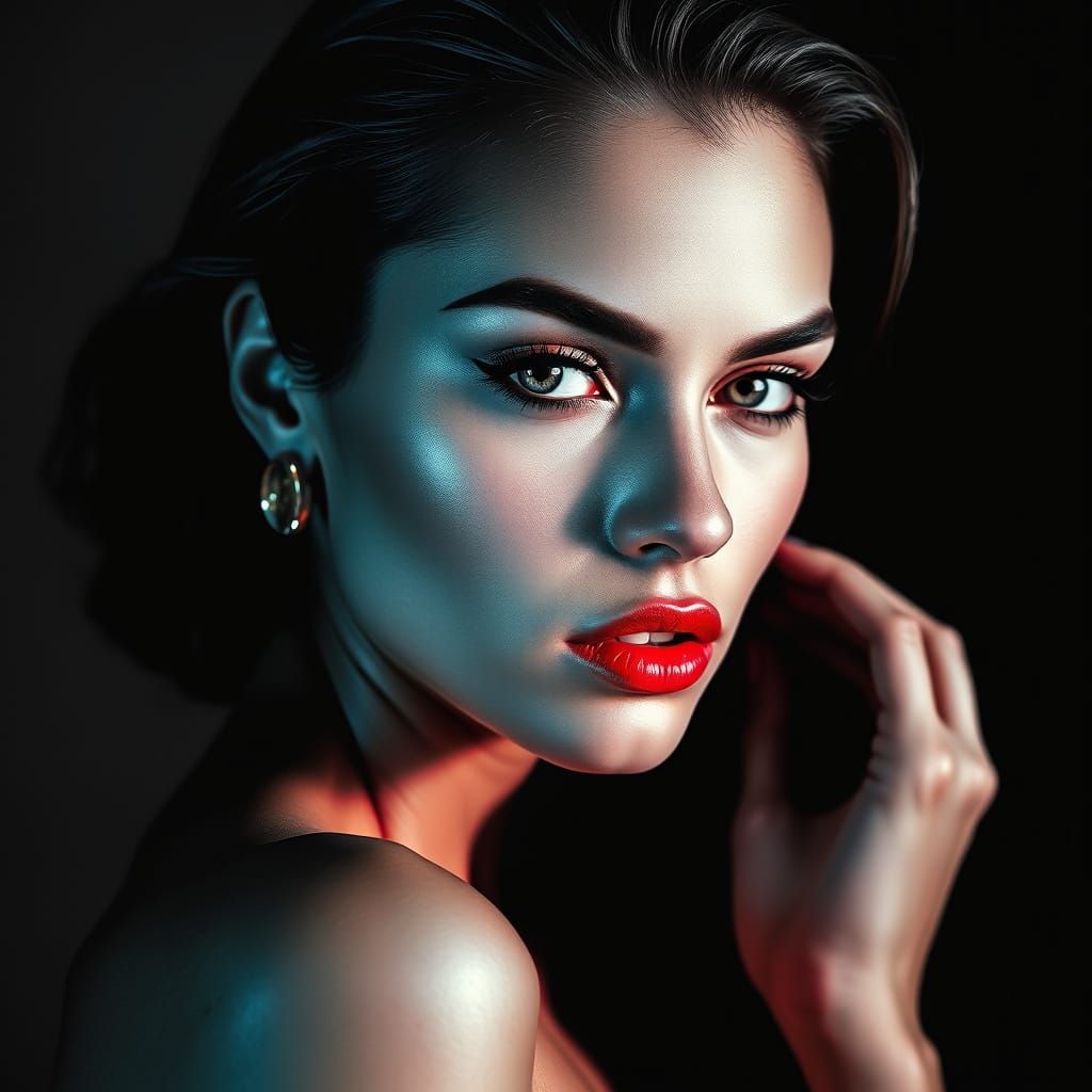 Modern Supermodel Portrait in Bold Black and White with Pop-...