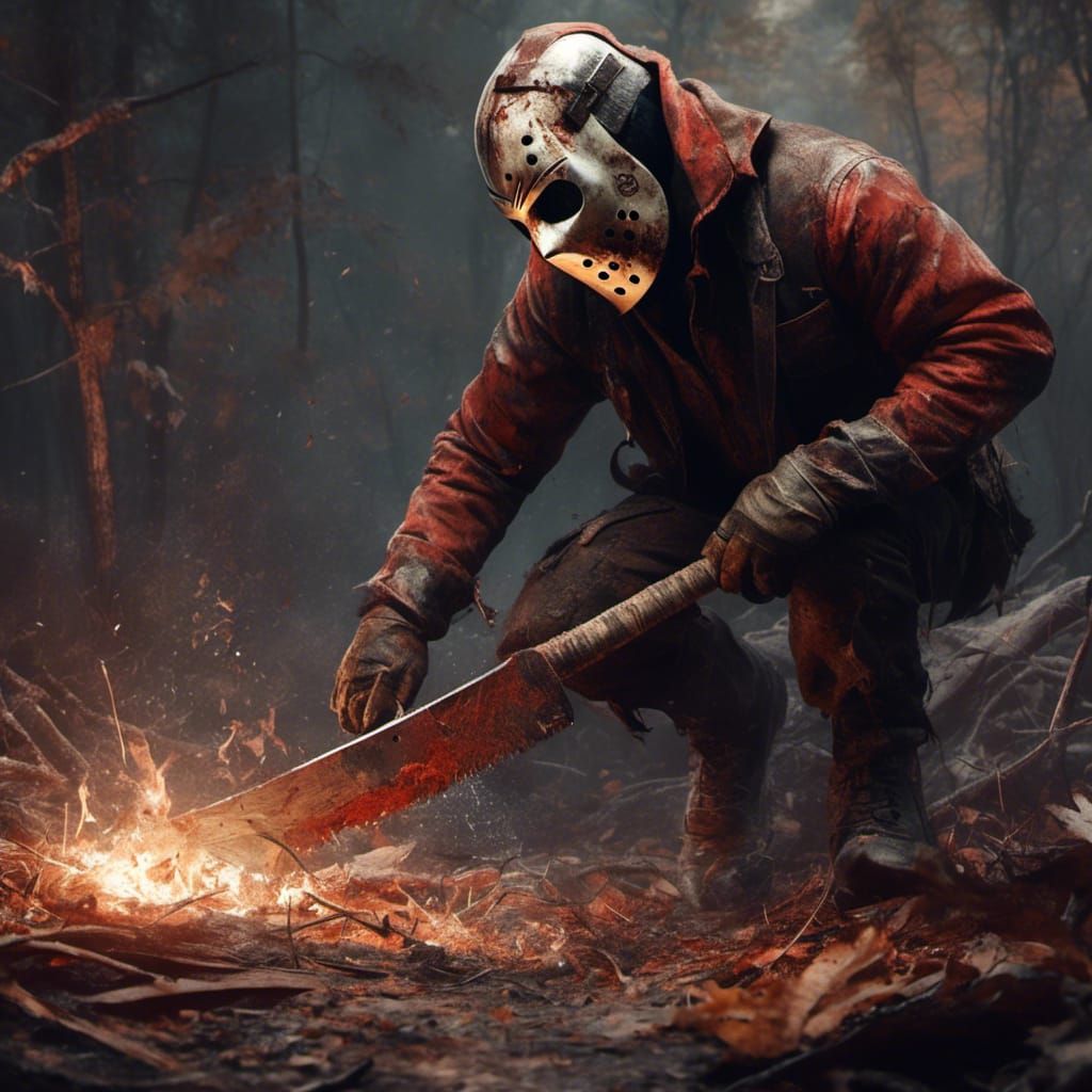 Jason Voorhees Welding Machete in Anime Style