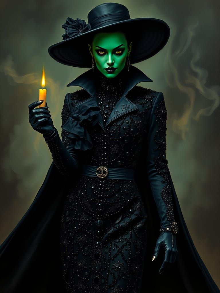 Menacing Emerald Witch in Goya Style