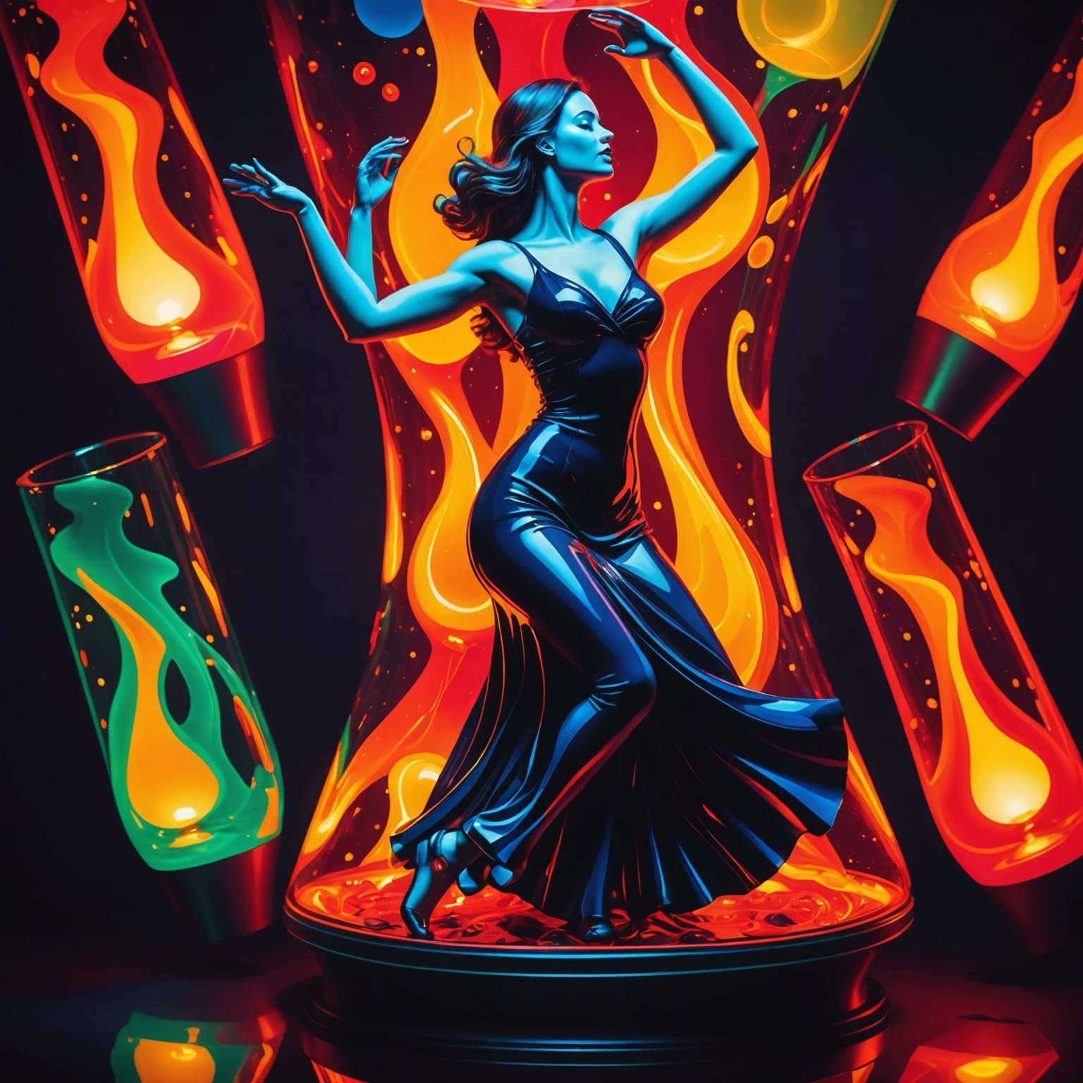Dancing Woman Inside a Lava Lamp in Abstract Art