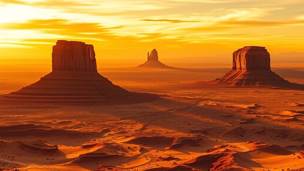 Golden Desert Sky Over Monument Valley, Photorealistic