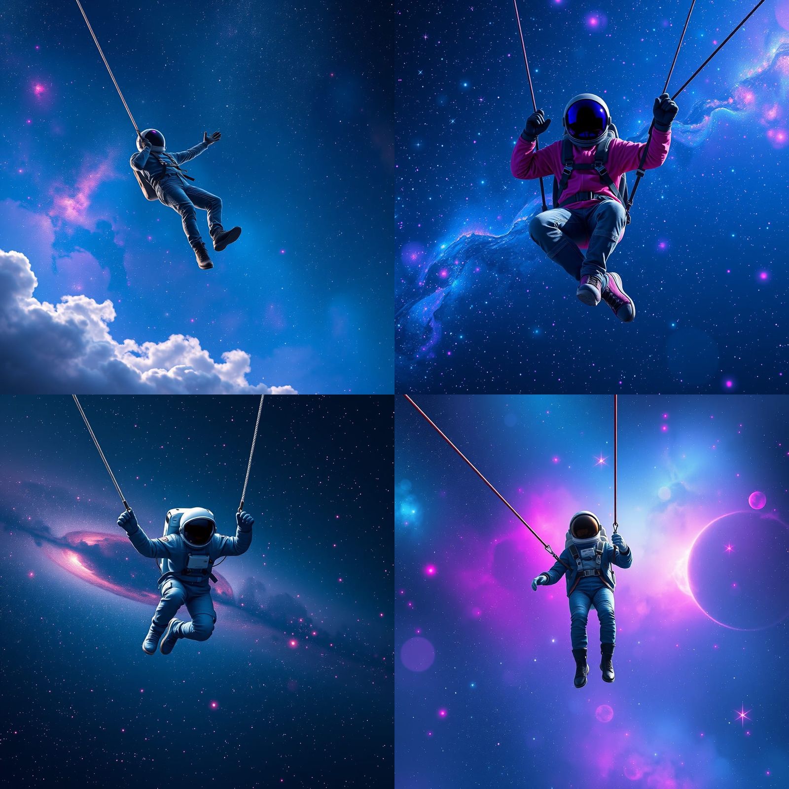 Astronaut Bungee Jump in Space: Fantasy Concept Art