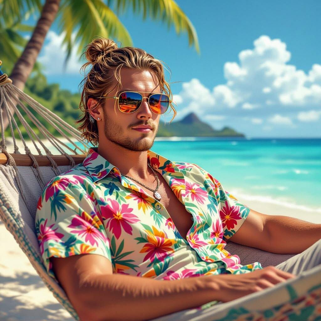 Tropical Beach Relaxation: Erling Haaland in Anime Style
