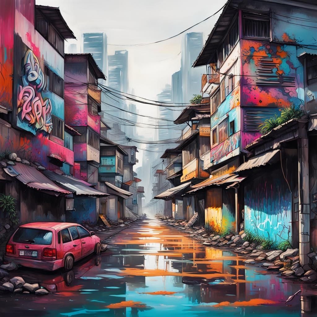 Citypop Borneo Scene in Graffiti Art Style