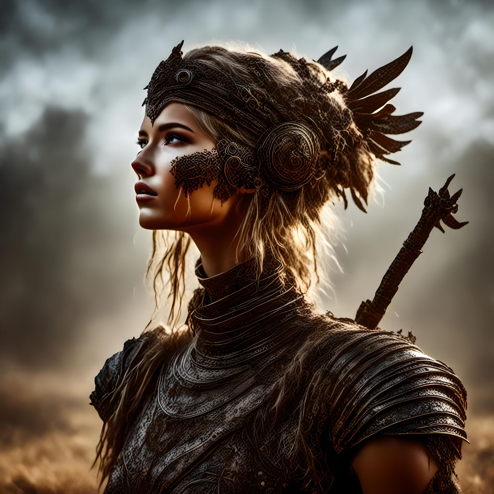 Radiant Female Warrior Portrait in Fantasy Art Style