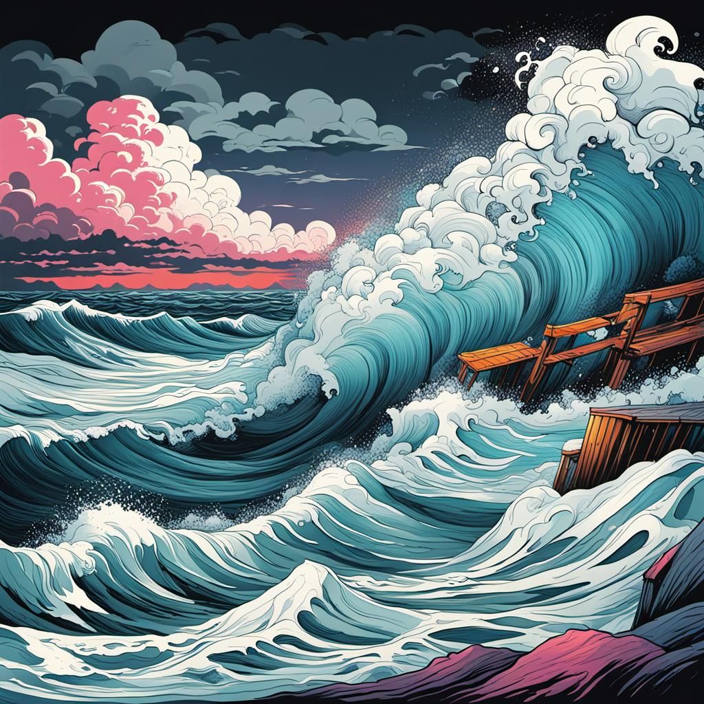 Stormy Seascape in Graffiti and Vector Art Style